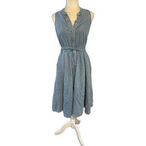 Michael Kors Solid Blue Denim Jean Tank A Line Midi Dress Xs